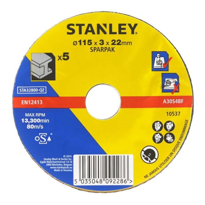 STANLEY - Disc abraziv cu degajare pentru taiere metale 125x22.23x3.2mm, 5 bucati [STA32800-QZ]