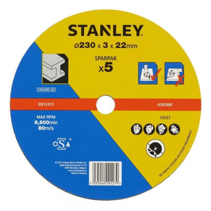 STANLEY - Disc abraziv pentru taiere metale 230x22.23x3mm, 5 bucati [STA32805-QZ]