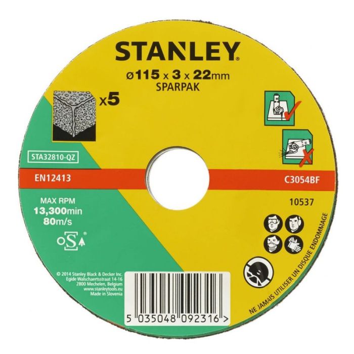 STANLEY - Disc abraziv cu degajare pentru taiere piatra/ciment 115x22.23x3.2mm, 5 bucati [STA32810-QZ]