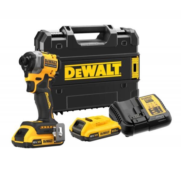 DeWALT - Masina de insurubat cu impact 206Nm, Hex 1/4", cu 2 acumulatori 18V, 2.0Ah, incarcator, valiza [DCF850D2T-QW]