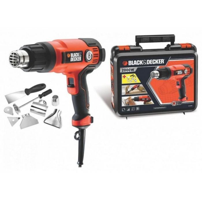 Black+Decker - Pistol aer cald 2000W, 8 duze si set razuire