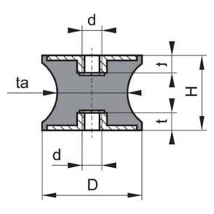 No Name - Tampon cauciuc-metal inalt tip C, 60x60mm, M10 [4053569072021]