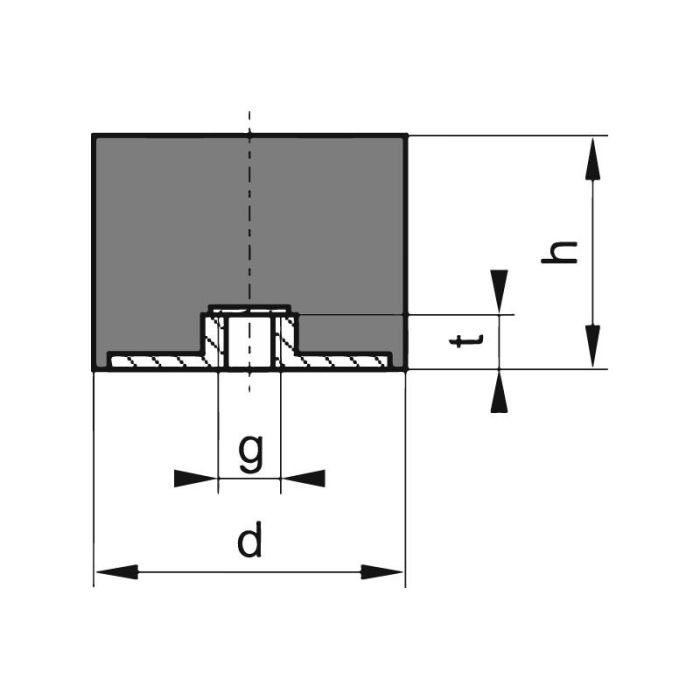 No Name - Tampon cauciuc-metal cilindric tip E, 25x25mm, M6 [4053569071505]