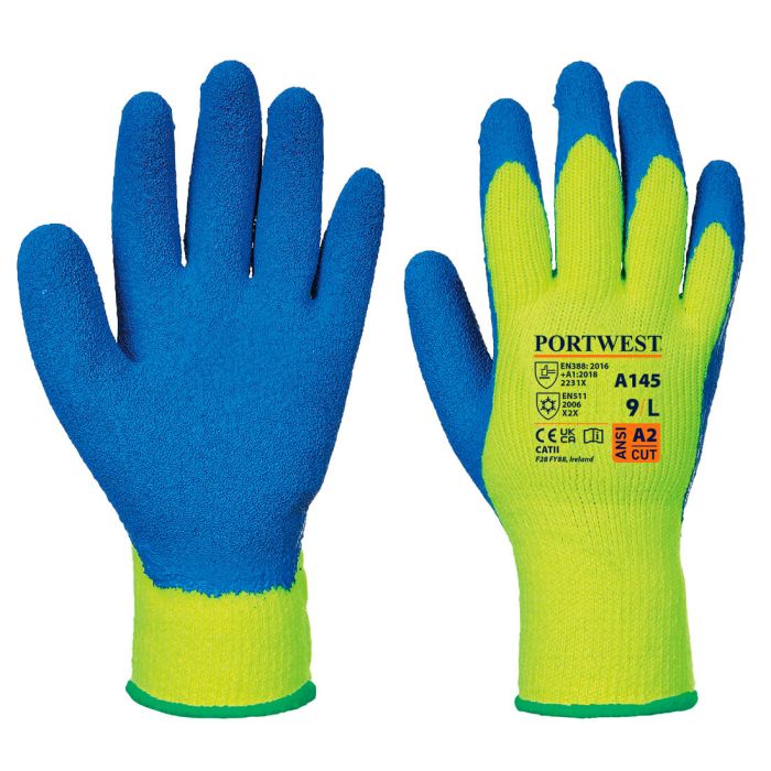 PORTWEST - Manusi latex COLD GRIP, galben/albastru, mas. 10 [A145-10]