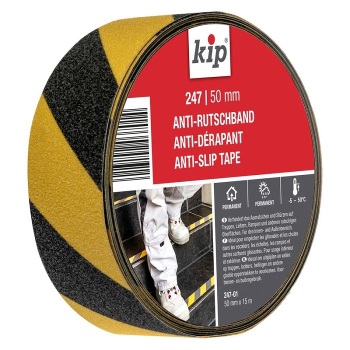 KIP - Banda anti alunecare, galben/negru, 50mm, 15m [247-01]