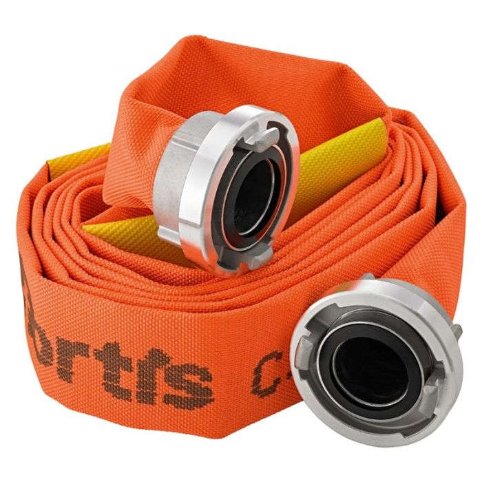 fortis - Furtun plat pentru constructii/industrial, portocaliu, A/102mm cu 2 supape de scurgere, cuplaj STORZ, 20m [4063726008824]