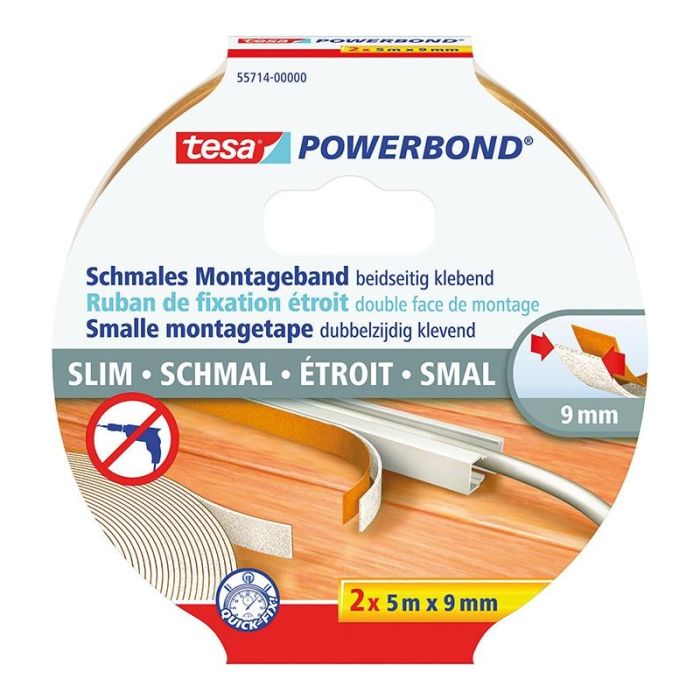 Tesa - Banda dublu adeziva POWERBOND 55714, alb, 9mm, 5m, 2 bucati [4042448305756]