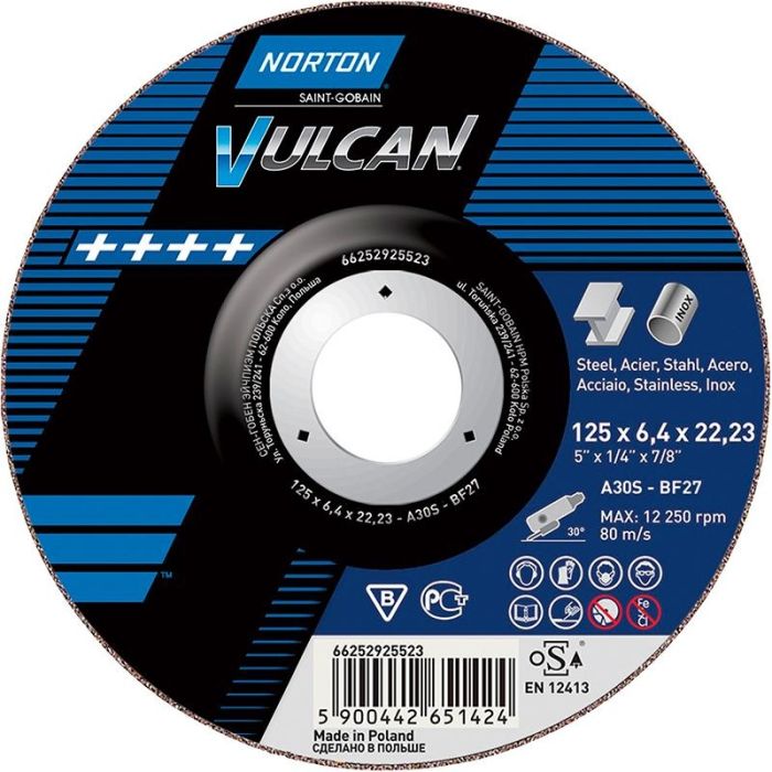 Norton - Disc de polizare otel/inox Vulcan, 125x6.4x22.23mm [66252925523]