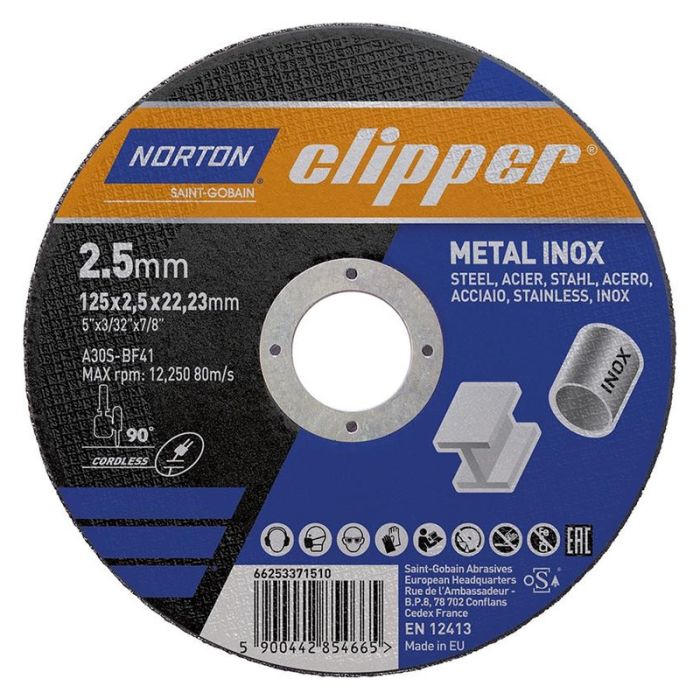 Norton - Disc de taiere metal/inox A30S, 125x2.5x22.23mm [66253371510]