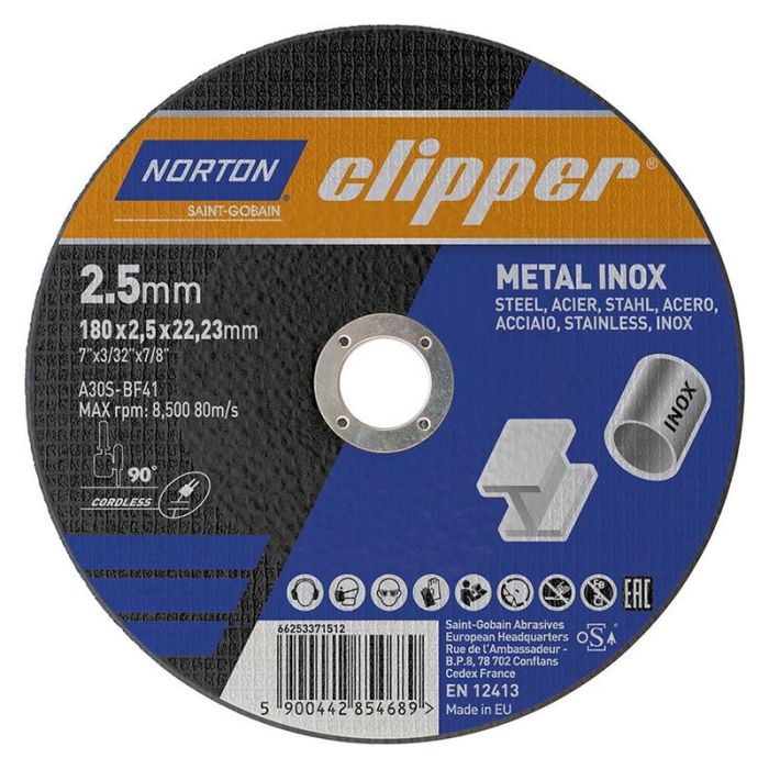 Norton - Disc de taiere metal/inox A30S, 180x2.5x22.23mm [66253371512]