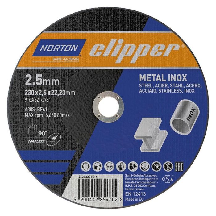 Norton - Disc de taiere metal/inox A30S, 230x2.5x22.23mm [66253371514]