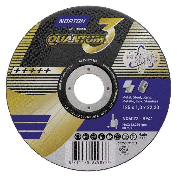 Norton - Disc de taiere metal/inox Quantum3, 125x1.3x22.23mm [66253371351]