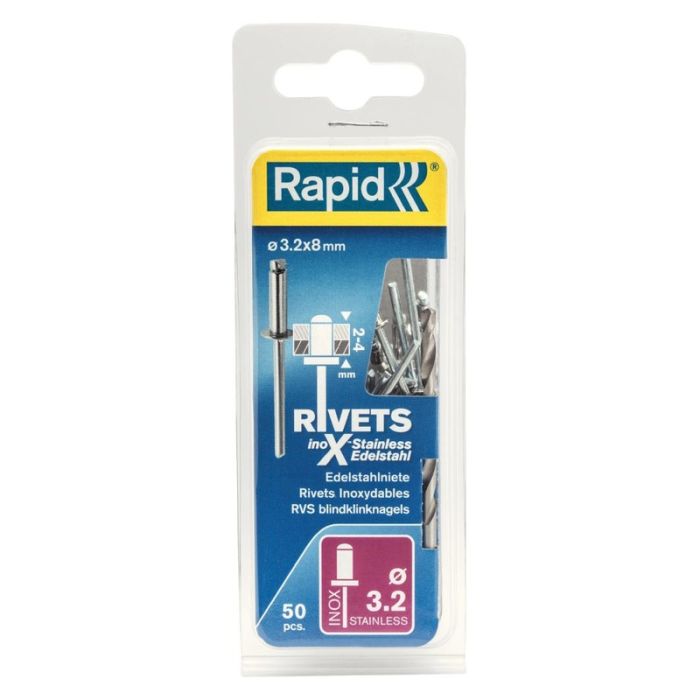 Rapid - Nituri pop Inox 3.2x8mm + burghiu, 50 bucati [4051661013539]