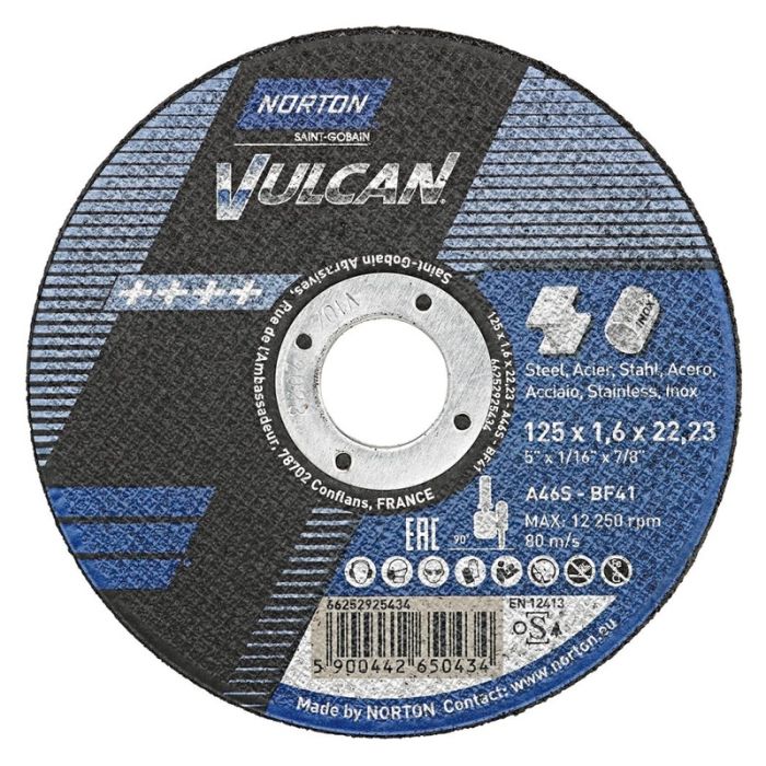 Norton - Disc de taiere otel/inox Vulcan, 125x1.6mm [66252925434]