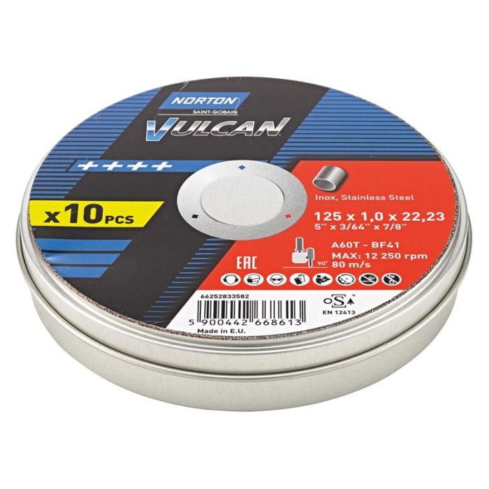 Norton - Disc de taiere Inox, Vulcan, 125x1mm, 10 bucati [66252833582]