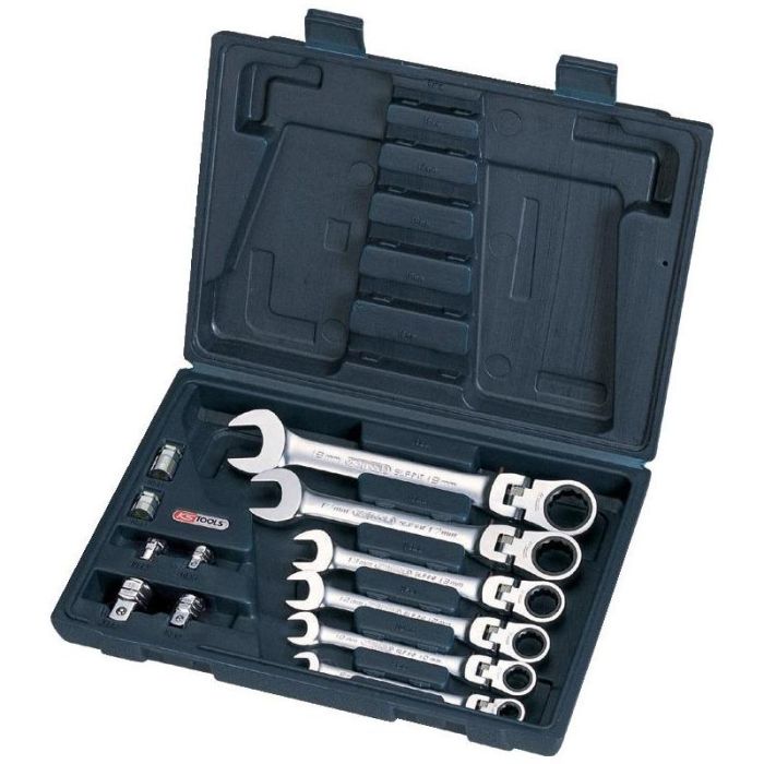 KS Tools - Trusa chei combinate articulate cu clichet + accesorii, 12 piese [5034867]