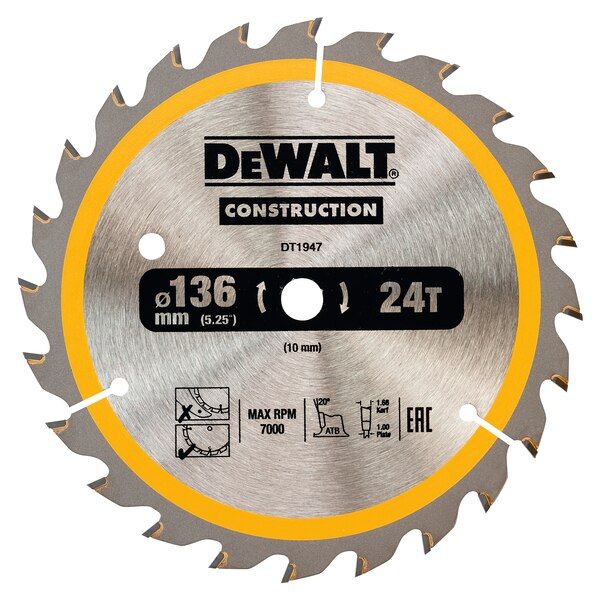 DeWALT - Panza fierastrau circular pentru lemn, 136x10mm, 24 dinti [DT1947-QZ]