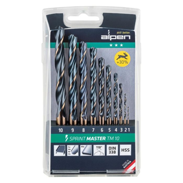 Alpen - Burghie HSS, DIN 338N, 1-10mm, incrementare 1mm, 10 piese [811092100]