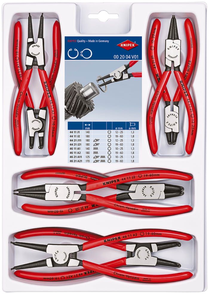 KNIPEX - Set clesti de precizie pentru inele de siguranta, 8 piese [002004V01]