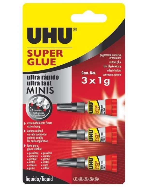 UHU - Adeziv instant Super Glue Mini 1g, 45415, 3 bucati [771008]