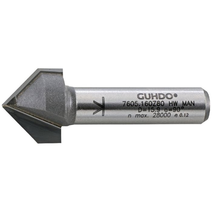 GUHDO - Freza de canelat HW 90 grade, 16mm, tija 8mm [7605.160Z80]