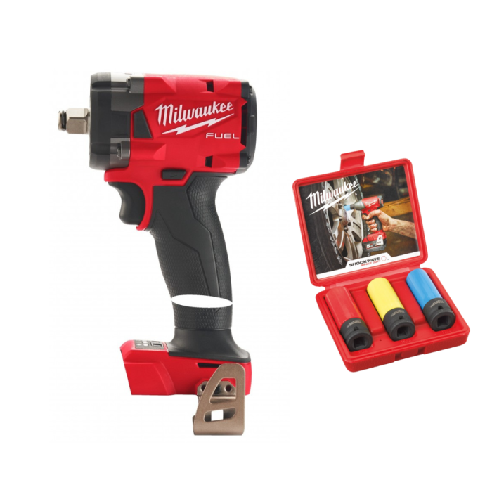 Milwaukee - Masina de insurubat cu impact 339Nm, M18 FIW2F12-0X, patrat 1/2", 18V, fara acumulator si incarcator, valiza + capete tubulare jante aluminiu [MET-14335]