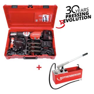 Pachet dispozitiv de presat Rothenberger Romax 4000 cu bacuri de presare TH16-20-26, 4Ah + pompa testare RP 50-S