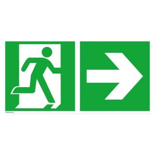 Semn de evacuare, iesire de urgenta pe dreapta cu sageata de directie, 400 x 200 mm, autoadeziv, SAFETY MARKING