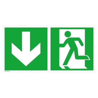 Semn de evacuare, iesire de urgenta stanga in jos, 400 x 200 mm, autoadeziv, SAFETY MARKING