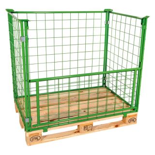 Boxpalet cu cadru verde, 800 x 1200 x 1600 mm, grilaj 100 x 100 x 3.8 mm, portanta 800 kg, capacitate suprapunere 1600 kg