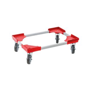 Carucior de transport pentru cutii Euro, 310 x 410 mm, portanta 300 kg, roti Ø 100 mm, rosu, cu podea din otel cu crampoane