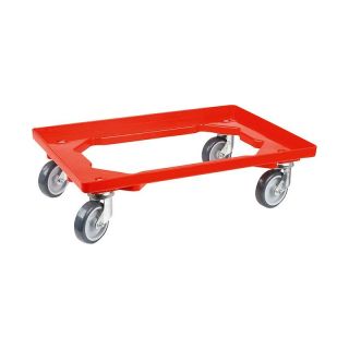 Carucior de transport pentru cutii Euro, 415 x 615 mm, portanta 250 kg, roti Ø 100 mm, rosu, cu podea deschisa