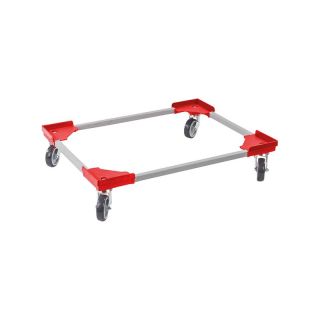 Carucior de transport pentru cutii Euro, 610 x 810 mm, portanta 300 kg, roti Ø 100 mm, rosu, cu podea din otel cu crampoane