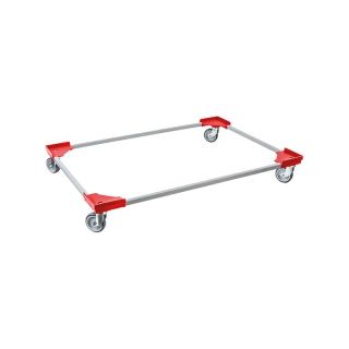 Carucior de transport pentru cutii Euro, 810 x 1210 mm, portanta 300 kg, roti Ø 100 mm, rosu, cu podea din otel cu crampoane