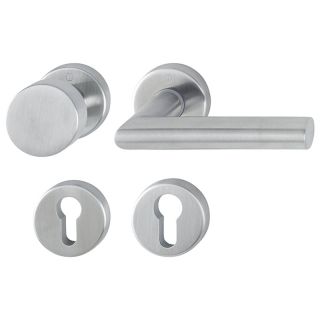 Maner pentru usi de intrare 47-52mm, Amsterdam E58/42KV/42KVS/1400Z, pe rozeta, cu buton, patrat 8mm, PZ, inox, HOPPE