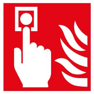 Indicator buton de alarma in caz de incendiu, 200 x 200 mm, folie autoadeziva, SAFETY MARKING