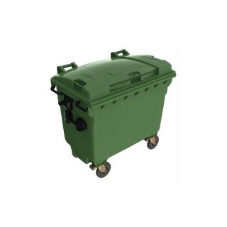 Tomberon gunoi 1100 l, din plastic, 1370 x 1115 x 1250 mm, capac plat, galben, cu 4 roti