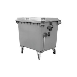 Tomberon gunoi 660 l, din plastic, 1370 x 780 x 1250 mm, capac plat, gri antracit, cu 4 roti
