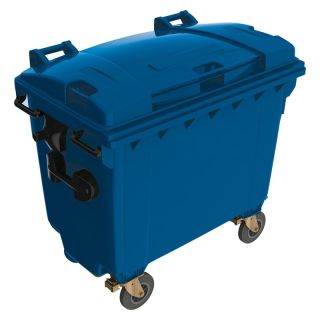 Tomberon gunoi 660 l, din plastic, 1370 x 780 x 1250 mm, capac plat, albastru, cu 4 roti