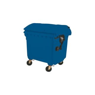Tomberon gunoi 1100 l, din plastic, 1370 x 1115 x 1470 mm, capac rotunjit, albastru, cu 4 roti