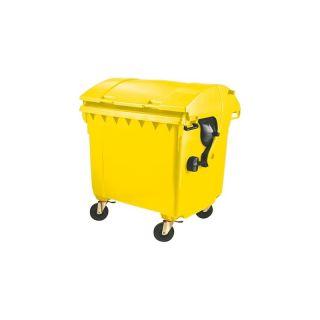 Tomberon gunoi 1100 l, din plastic, 1370 x 1115 x 1470 mm, capac rotunjit, galben, cu 4 roti
