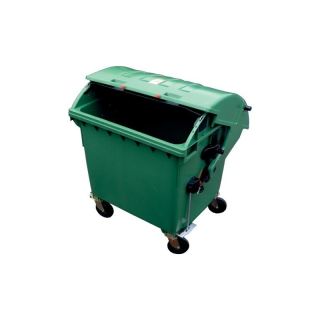 Tomberon gunoi 1100 l, din plastic, 1370 x 1115 x 1470 mm, capac rotunjit, verde, cu 4 roti